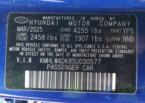 2025 Hyundai Elantra N z USA, uszkodzony, nr VIN KMHLW4DK8SU030577